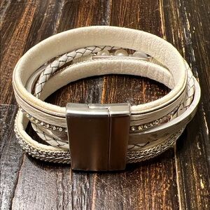 Chic Cream and Silver Wrap Bracelet